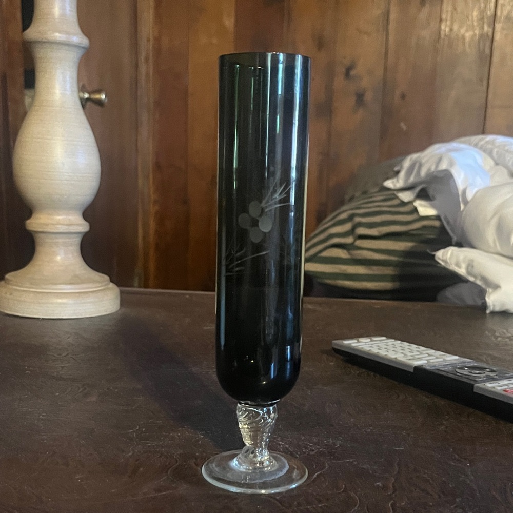 Smoked Olive/Black and Clear Glass Vase